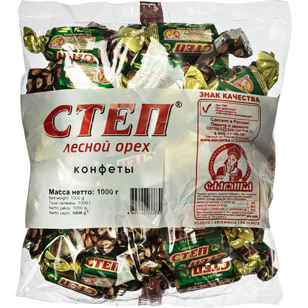 Конфеты шоколадные, Славянка, "Степ"лесной орех, вес 1000 г, упаковка пакет, Россия