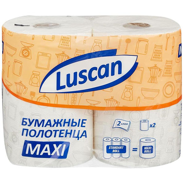 Полотенце бумажное 2-сл, 2рул*35м, Luscan, "Maxi", цвет белый, тиснение, Россия