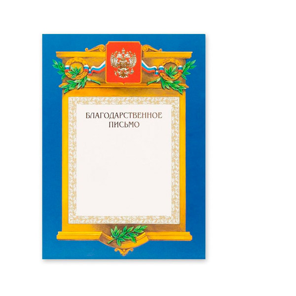 Бланк "Благодарность", A4, 210*290 мм, картон, в упаковке  1 шт., Россия