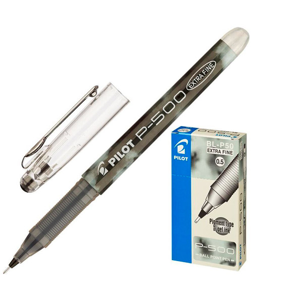 Ручка гелевая одноразовая Pilot, P-500, цвет чернил черный, толщина линии письма 0,3 мм, Япония