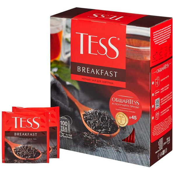 Чай пакетированный Tess, "Breakfast", черный, 100 пакетиков по 2 г, Россия