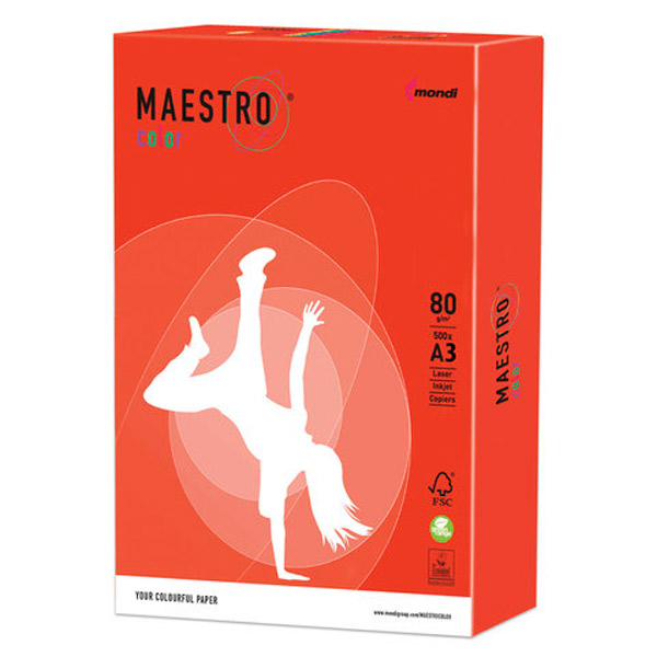 Бумага офисная A3 MAESTRO, "Color", плотность  80 г/кв.м, 500 листов, блок красный интенсив, CO44
