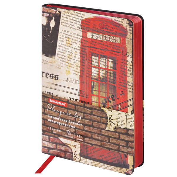 Ежедн. б/дат, В6, рисунок, иск.кожа, цв.срез, BRAUBERG VISTA "Good old England", 127х186мм, 136л, гибкий