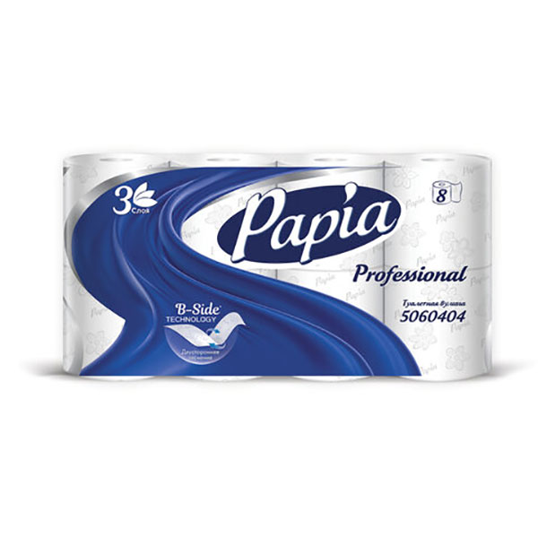 Туалетная бумага 3-сл,  8 рул, Papia, "PROFESSIONAL", 5060404, 17 м, цвет белый, Россия