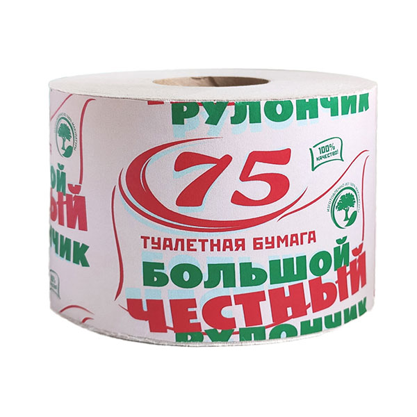 Туалетная бумага 1-сл,  1 рул, "Большой честный рулончик", "75", 113357 (М-68), 70 м, цвет серый, Россия