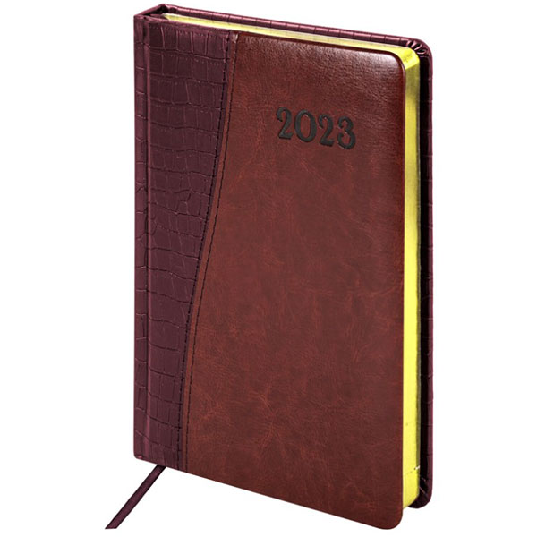 Ежедневник датированный 2023, A5, BRAUBERG, "Cayman", коричневый, обложка "под комбинированную кожу", цветной срез