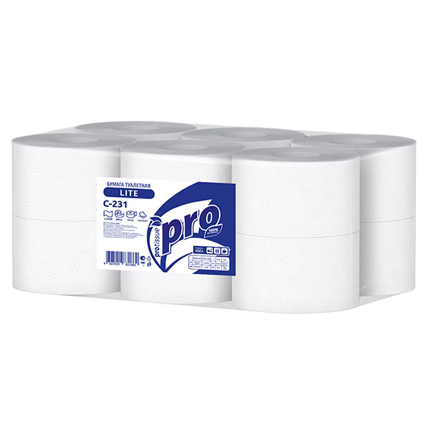 Туалетная бумага в рулонах, Protissue, "Lite", T2, 1-сл, 12 рул*200 м, цвет белый, C-231