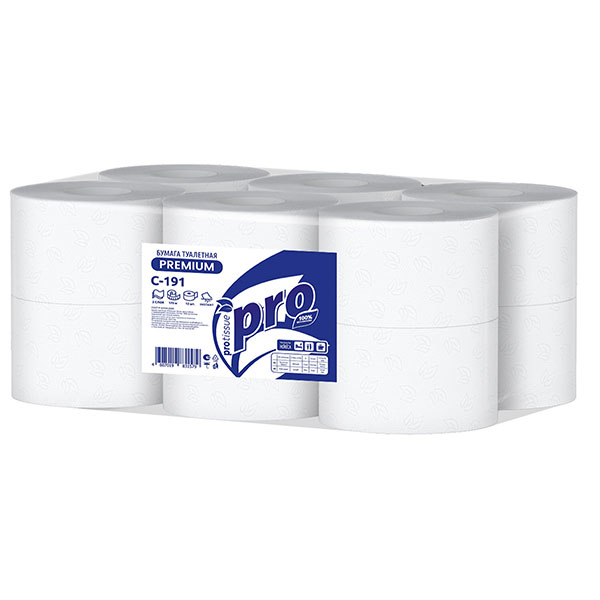 Туалетная бумага в рулонах, Protissue, "Premium", T2, 2-сл, 12 рул*170 м, цвет белый, C-191