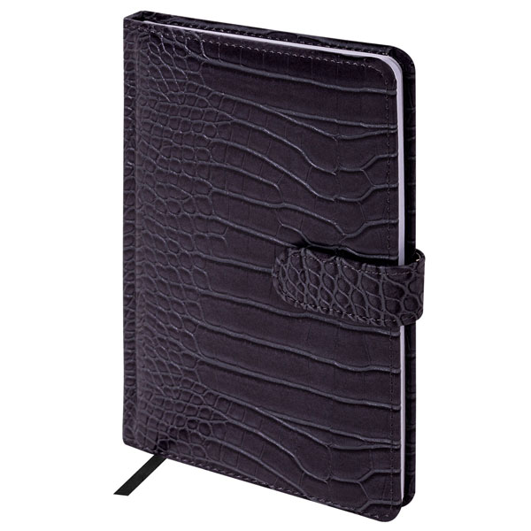 Еженедельник недатир. A5, антрацитовый, 64л, BRAUBERG "Party", под кожу крокодила, 145*215мм, 114472