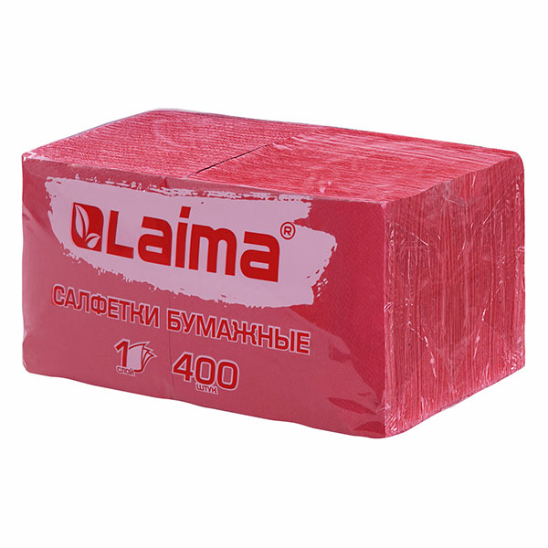 Салфетки бумажные LAIMA, "Big Pack", 400 шт., 1-сл, 24*24 см, цвет красный, Россия