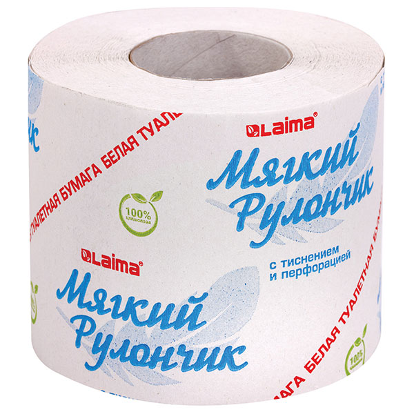 Туалетная бумага 1-сл,  1 рул, LAIMA, "МЯГКИЙ РУЛОНЧИК", 51 м, цвет белый, Россия