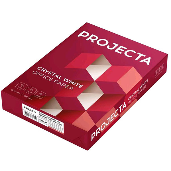 Бумага офисная A4 Projecta, плотность  80 г/кв.м, 500 л, класс A, Россия