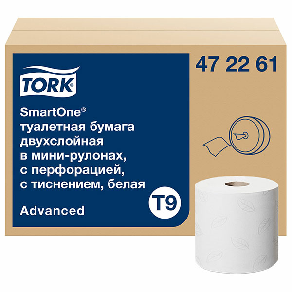 Туалетная бумага в рулонах, Tork, "SmartOne mini Advanced", T9, 2-сл, 12 рул*130 м, цвет белый, 472261