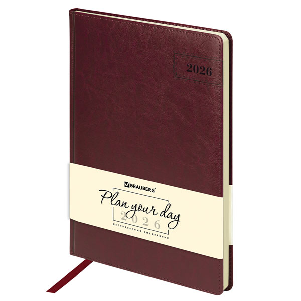 Ежедневник датир. 2026г, А4, бордовый, под кожу, кремовый срез, 210х297мм, 168л, BRAUBERG "Imperial", 117248