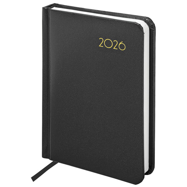 Ежедневник датир. 2026г, А6, черный, балакрон, белый срез, 100х150мм, 168л, BRAUBERG "Select", 117260