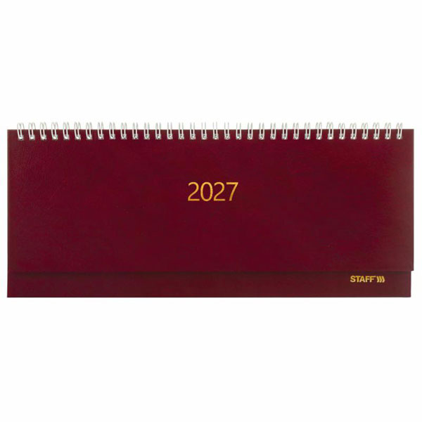 Планинг датир. 2027 300х130 мм, STAFF, гребень, обложка бумвинил, 64 листа, бордовый, 117856