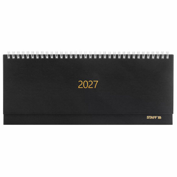 Планинг датир. 2027 300х130 мм, STAFF, гребень, обложка бумвинил, 64 листа, черный, 117859