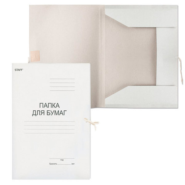 Папка A4, 2 завязки, картон, обложка немелованная, 310 г/кв.м, цвет белый, STAFF, Россия