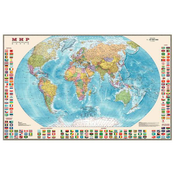 Карта настенная "Мир. Политическая карта с флагами", DMB, 1:30 000 000, матовая ламинированная бумага, 1220*790 мм, тип политическая, Россия, 377
