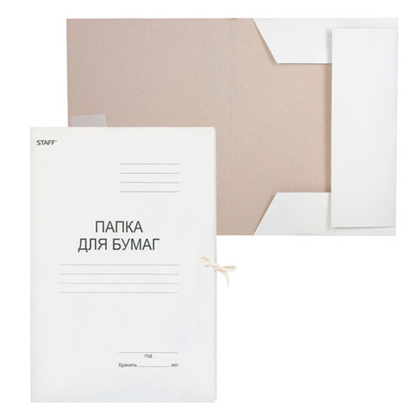 Папка A4, 2 завязки, картон, обложка немелованная, 220 г/кв.м, цвет белый, STAFF, Россия