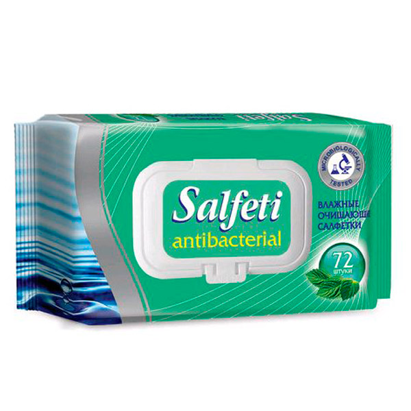 Салфетки влажные универсальные, Salfeti, "Antibacterial", упаковка пакет с пластиковым клапаном