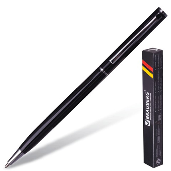 Ручка шариковая BRAUBERG, "Delicate Black", черный, корпус металл, цвет чернил синий, Китай