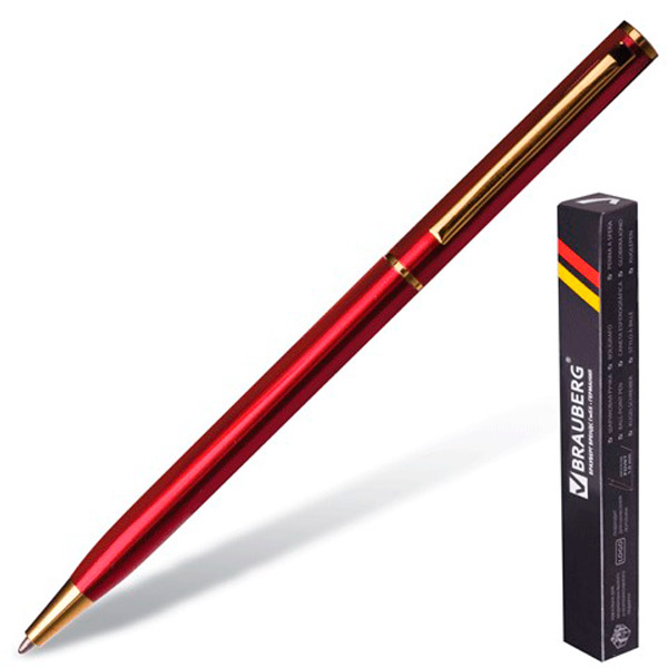 Ручка шариковая BRAUBERG, "Slim Burgundy", бордовый, корпус металл, цвет чернил синий, Китай