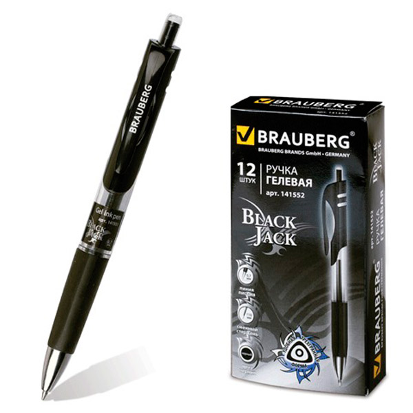 Автоматическая гелевая ручка BRAUBERG, "Black Jack", цвет чернил черный, толщина линии письма 0,7 мм, Китай