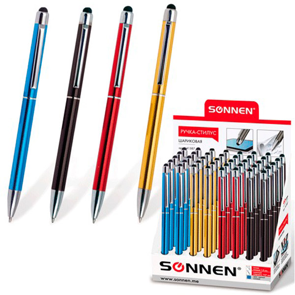Ручка-стилус SONNEN, для смартфонов/планшетов, ассорти, цвет чернил синий, Китай