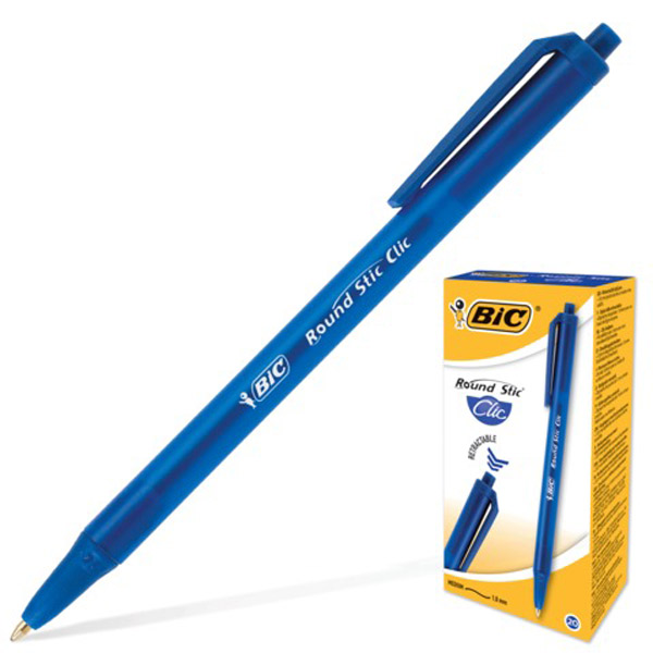 Ручка шариковая автоматическая одноразовая BIC, "Round Stic Clic", цвет чернил синий, толщина линии письма 0,4 мм, корпус пластик, синий, 926376