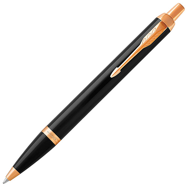 Ручка шариковая Parker, "IM Core Black Lacquer GT", черный, корпус латунь, лаковое покрытие, позолота 23К, цвет чернил синий, подарочный футляр, 1931666, Китай