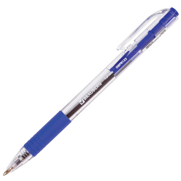 Ручка шариковая автоматическая BRAUBERG, "Click", OBPR123, цвет чернил синий, толщина линии письма 0,5 мм, прозрачный, Индия
