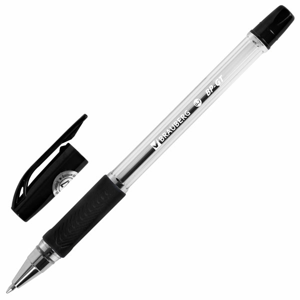 Ручка шарик. BRAUBERG "BP-GT", черная, 0,7мм, линия 0,35мм, грип, прозрачный корп., 144006