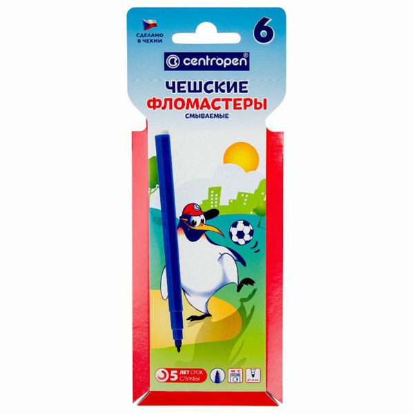 Фломастеры  6цв, Centropen, вент.колпачок, пласт.упак, гарантия - 3года, 7790/6