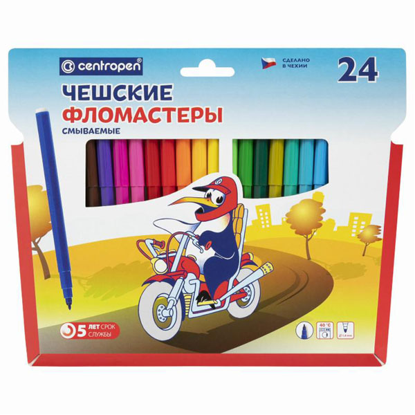 Фломастеры 24цв, Centropen "Пингвины", вент.колпачок, пласт.упак, гарантия - 3года, 7790/24-86
