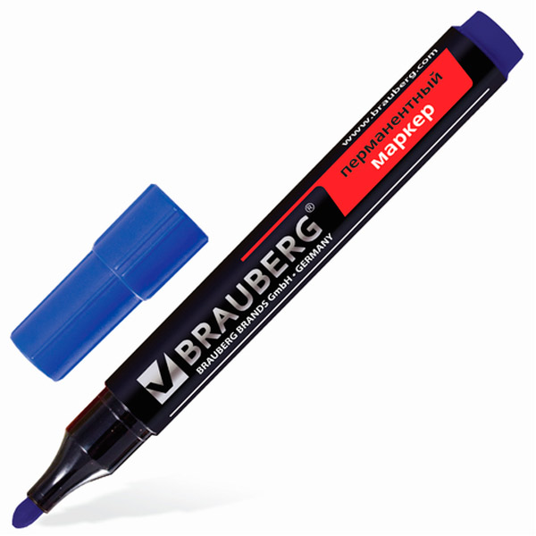 Маркер перманентный круглый, BRAUBERG, "Contract", толщина линии письма 2,5-4 мм, цвет чернил синий