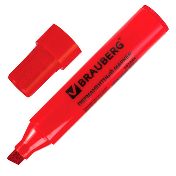 Маркер перманентный клиновидный, BRAUBERG, "Jumbo", толщина линии письма 3-10 мм, цвет чернил красный