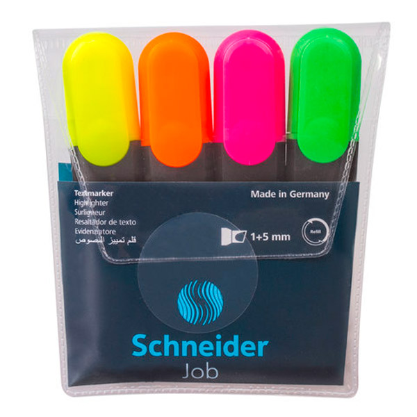 Набор текстовыделителей 4 цвета, толщина линии письма 1-5 мм, Schneider, "Job", Германия