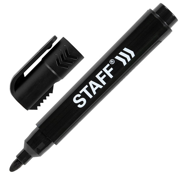 Маркер перманентный круглый, с колпачком для вскрытия коробок, STAFF, "Basic", толщина линии письма 3 мм, цвет чернил черный