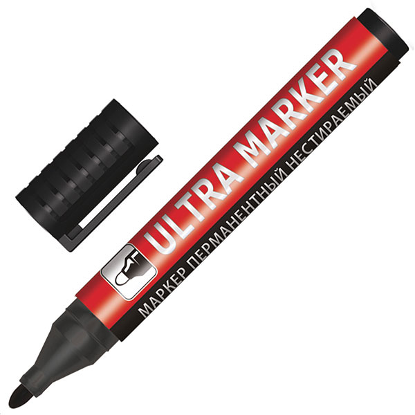 Маркер перманентный круглый, BRAUBERG, 'ULTRA MARKER", толщина линии письма 3,5 мм, цвет чернил черный