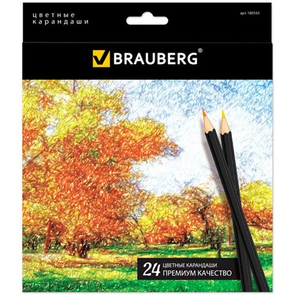Карандаши цветные BRAUBERG, "Artist line", 24 цв., комплект 24 шт., заточенные, Китай