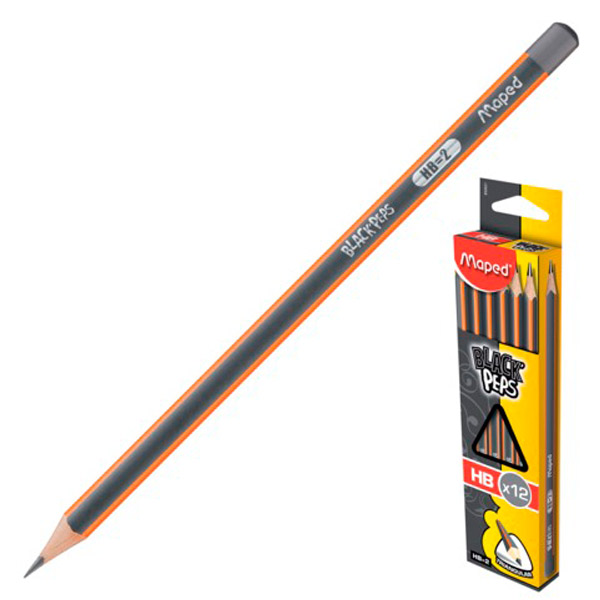 Набор простых карандашей Maped, "BLACK PEP'S", в упаковке 12 шт., заточенный, HB, шестигранный, Китай