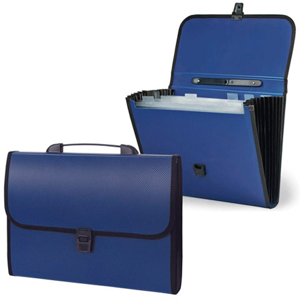 Папка-портфель STAFF, пластик, отделений 6, 33х25,6х3,2 см, цвет синий, Россия