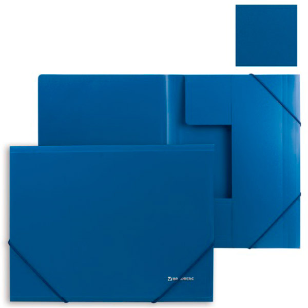Папка на резинках A4, BRAUBERG, "Стандарт", цвет синий, 0,5 мм, ширина корешка 7 мм, Россия
