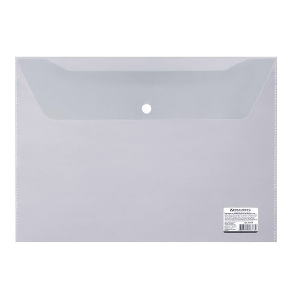 Папка-конверт с кнопкой A4, прозрачный пластик, цвет бесцветный, плотность 150 мкм, BRAUBERG, Россия