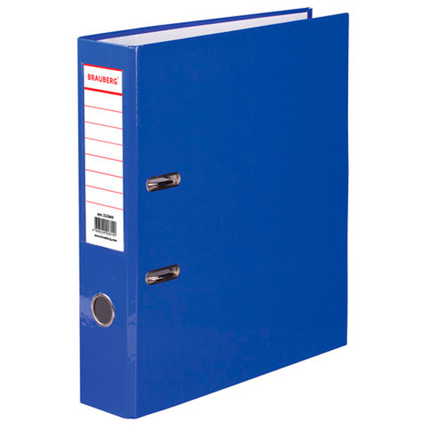 Регистратор A4, ширина корешка 75 мм, цвет синий, BRAUBERG, ламинированная бумага, Россия