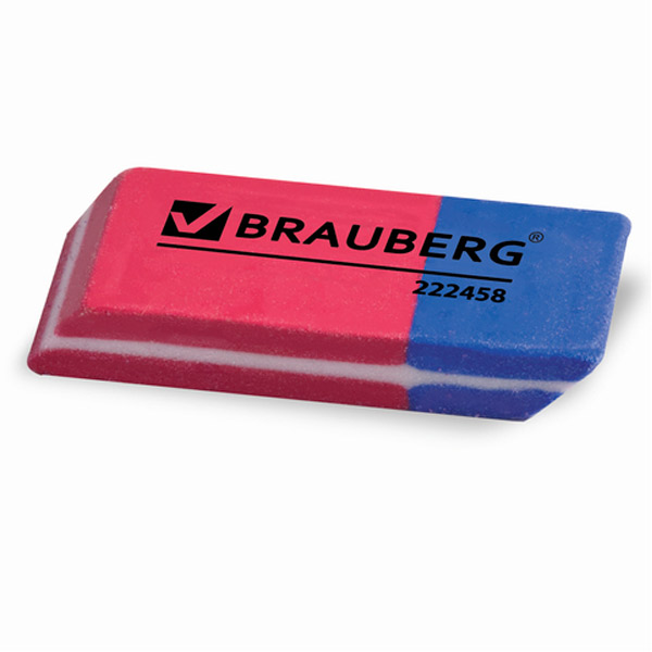 Ластик BRAUBERG, "Assistant 80", полимер, 41*14*8 мм, ластик комбинированный, цвет синий/красный, Китай