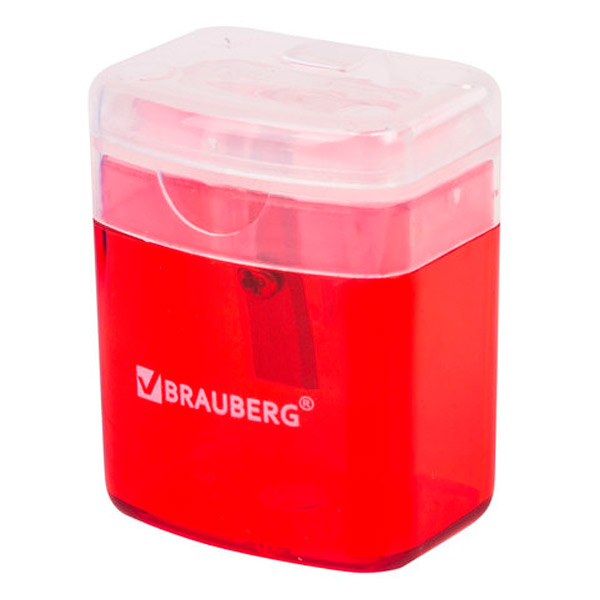Точилка BRAUBERG, "OfficeBox", 1 отверстие, ассорти, контейнер для стружки, Китай, 222494