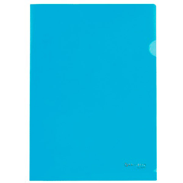 Папка-уголок A4, BRAUBERG, пл. 100 мкм, прозрачная тонированная, цвет синий, отделений 1, вырез для извлечения бумаг, Россия