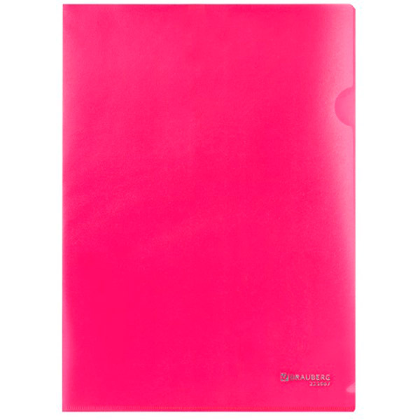 Папка-уголок A4, BRAUBERG, пл. 100 мкм, прозрачная тонированная, цвет красный, отделений 1, вырез для извлечения бумаг, Россия